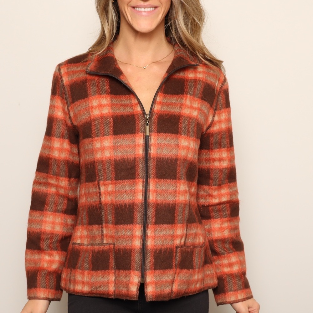 Vintage Robert Kitchen Wool Blend Plaid Women's Full Zip Jacket Coat